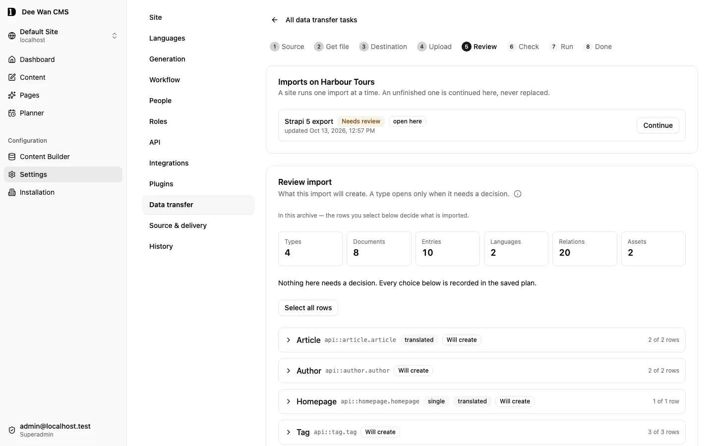 The import review and mapping step