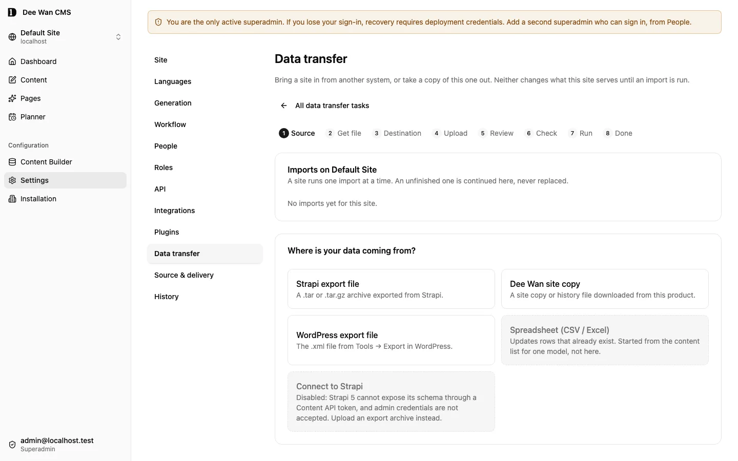 The import wizard source-selection step