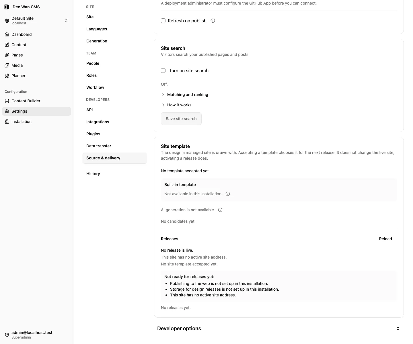 Local managed-template setup before external build services are configured