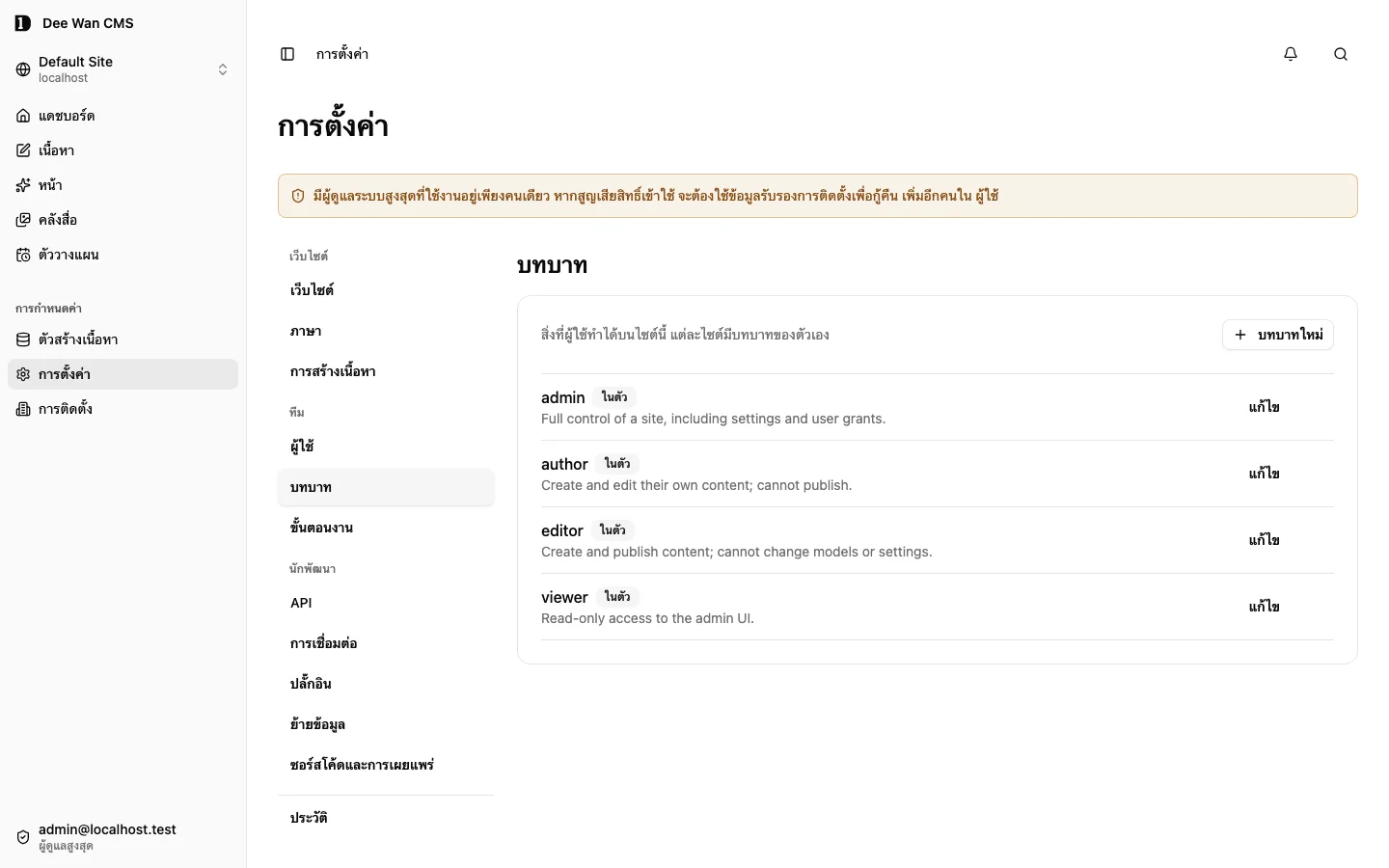 บทบาทของไซต์และคำสั่งแก้ไขที่ใช้ได้